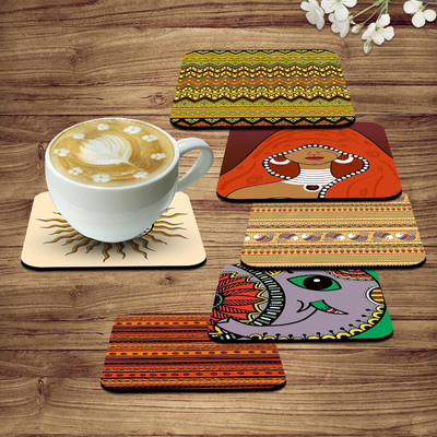 Kaynka Square Reversible Wood Coaster Set(Pack of 6)