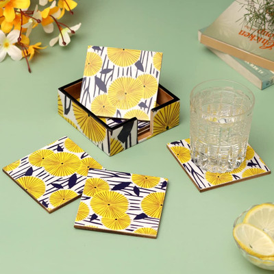 Kaynka Square Reversible Wood Coaster Set(Pack of 4)