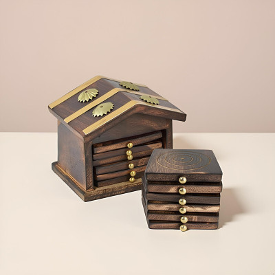 CLEEVORA Square Wood Coaster Set(Pack of 1)