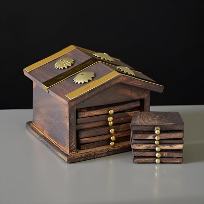 CLEEVORA Square Wood Coaster Set(Pack of 1)