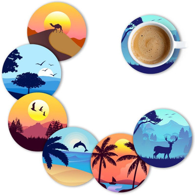 craftinky Round Wood Coaster Set(Pack of 6)