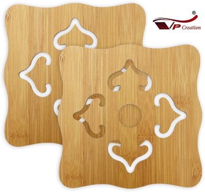 VP Creation Square Bamboo Coaster Set(Pack of 2)