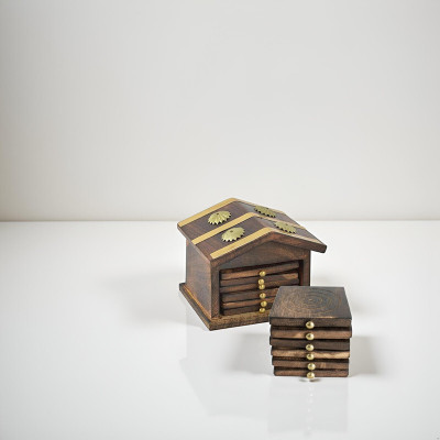 CLEEVORA Square Wood Coaster Set(Pack of 1)