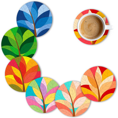 Kaynka Round Reversible Wood Coaster Set(Pack of 6)