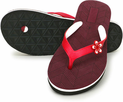 TWO SOFT Women Pack Of 2 Combo Stylish Extra Comfort Lightweight Dailywear Used Flip Flops(Black, Maroon , 5)
