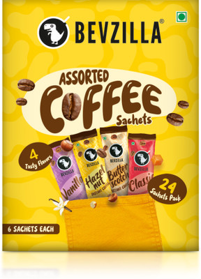 Bevzilla 24 Sachets Pack (4 Tasty Flavors) (6 Sachets Each) Assorted Instant Coffee(24 x 2 g, Assorted Flavoured)