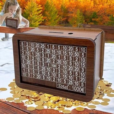 Mitul Wooden Money Saving Box with ₹1L Goal Tracker Coin Bank(Brown)