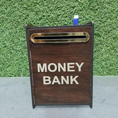 JINCHA Wooden Piggy Bank for Kids & Adults with Savings Tracker Unique Goal | Coin Bank(Brown)