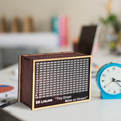 KARNI CRAFT Wooden Piggy Bank | Large Money Saver Box | RS 100,000 Money Bank Coin Bank(Brown)