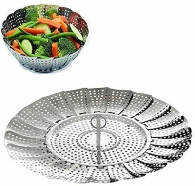 vitzie Foldable Stainless Steel Vegetable Fruit Steamer Punching Food Drain Bowl Basket Multi-functional Kitchen Tools Retractable Collapsible Strainer(Steel Pack of 1)