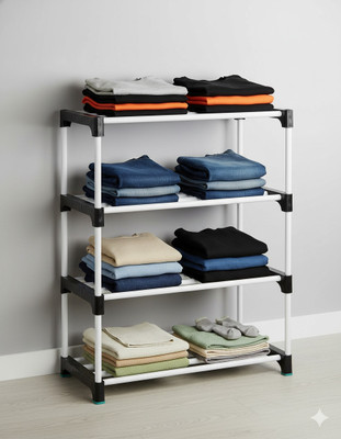 FurniGully Multipurposar Storage Rack 4 Row PP Collapsible Wardrobe(Finish Color - Black, DIY(Do-It-Yourself))
