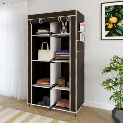 MS MODSTYLE Portable Almirah Foldable closet for Clothes 8 Shelves , 1 Side Pocket (7800-2) PP Collapsible Wardrobe(Finish Color - Brown, DIY(Do-It-Yourself))