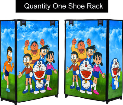 GlowSilk Blue Doraemon Print Generation 2 Fun Stack 4-Layer Shoe Rack Metal Collapsible Shoe Stand(Bluee, 4 Shelves, DIY(Do-It-Yourself))