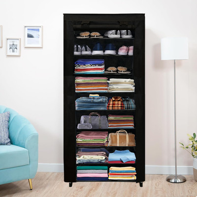 GlowSilk 9 Tier Collapsible Metal Shoe Rack Carbon Steel Collapsible Wardrobe(Finish Color - Black, DIY(Do-It-Yourself))