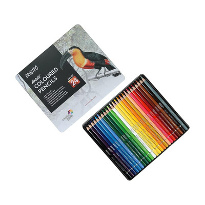 BRuSTRO ARTISTS' 4MM & SUPER SOFT COLOURED PENCILS, SET OF 24, WITH ELEGANT TIN BOX ROUND Shaped Color Pencils(Set of 24, Multicolor)