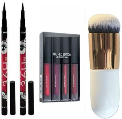 TUMR (2)36H BLACK EYELINER + MATTE MINI LIPSTICK + FOUNDATION BRUSH(4 Items in the set)