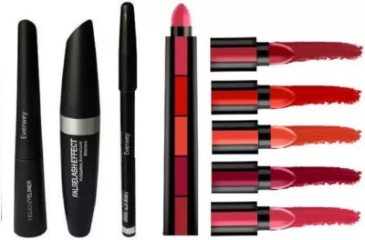 clochi Kajal, Mascara, Eyeliner & Ultra Smooth Beauty Creamy Matte 5 in 1 Lipstick(8 Items in the set)