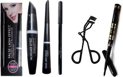 Mixonshun Waterproof Eyeliner ,Mascara , Eyebrow Enchancer Pencil, Kajal With Eyelash Curler(5 Items in the set)