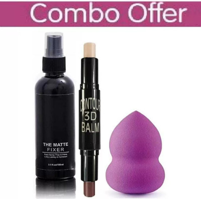 SUBHMUN Matte Makeup Fixer & 3D Contour Balm Stick Highlighter & Makeup Puff(3 Items in the set)