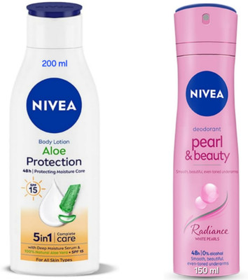 NIVEA Aloe Protection Body Lotion - 200ml & Pearl & Beauty Radiance Deodorant - 150ml(2 Items in the set)