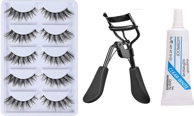 Hot Beauty 5 Pair of Fake Eyelashes With 1 Eyelash Glue and 1 Eyelashes Curler, Full Eye(3 Items in the set)