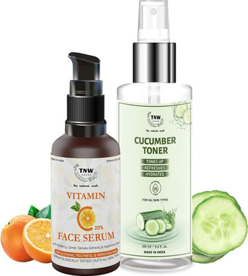 TNW - The Natural Wash Vitamin C Face Serum(30ml)|Skin Clearing|Skin Repair Face Serum & Face Brightening Vitamin C Serum Reduce hyperpigmentation & Dark Spots with Cucumber Toner(100ml) face spray for Clear and Toned Skin with Cucumber, Vitamin E, Peppermint and Aloe Vera Gel.(2 Items in the set)