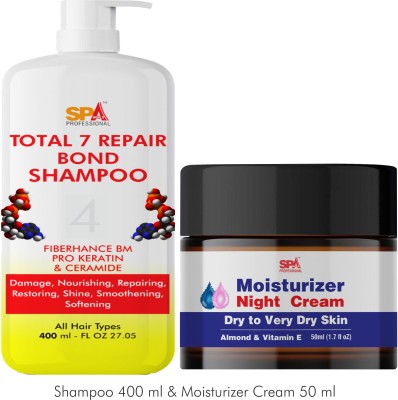 SPA Professionals Total Repair 7 Bond Shampoo For Damage, Nourishing, Repairing, Restoring, Shine, Smoothening, Softening | Moisturizer Cream(2 Items in the set)