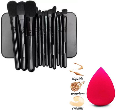 Valhalla 12 pcs black brush applicator plus one sponge puff(13 Items in the set)