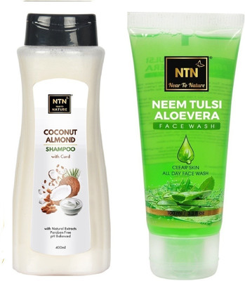 Near to Nature Coconut Almond Shampoo with Curd & Neem Tulsi Aloevera Face Wash Clear Skin All Day(2 Items in the set)