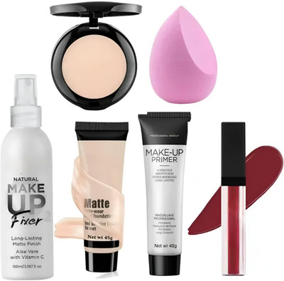 Earthcon Makeup combo Fixer Primer Foundation Compact Lipstick Etc(6 Items in the set)