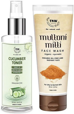 TNW - The Natural Wash TNW- The Natural Wash Combo of Cucumber Toner 100ml Multani Mitti Face Wash 100 ml(2 Items in the set)
