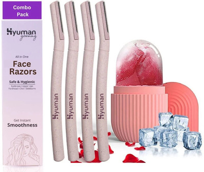Hyuman Combo Face Razor & Ice Roller - 4 Unit Razors + 1Unit Ice Roller For Smooth Skin, Women(Pack of 5)