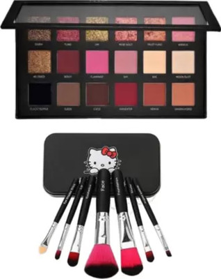 upgrave Mini Pink Makeup Brush (Pack of 7) & Colours matte Textured Eyeshadow palette(8 Items in the set)
