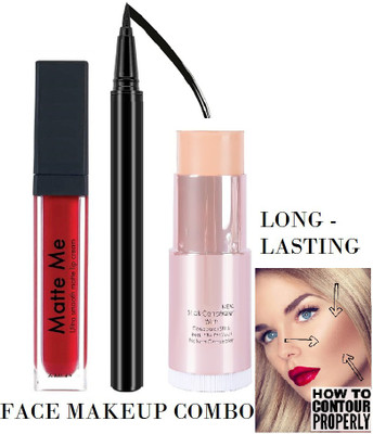 AGLEY 1 MATTE ME RED LIPSTICK 1 BLACK EYELINER 1 CONCEALER STICK LONG LASTING(Pack of 3)