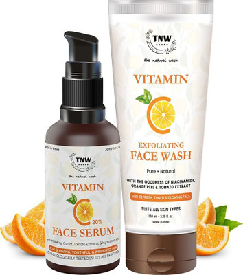 TNW - The Natural Wash Vitamin C Exfoliating Face Wash and Vitamin C Face Serum with Natural Ingredients | For Glowing and Fresh Skin | Chemical-Free Skincare Products(2 Items in the set)
