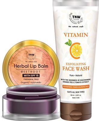 TNW - The Natural Wash Vitamin C Exfoliating Face Wash and Lip Balm for Soft Skin and Lips | Chemical-Free Products with Natural Ingredients(2 Items in the set)