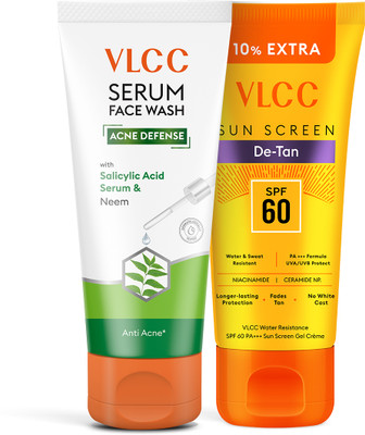 VLCC Salicylic Acid & Neem Face Wash 100g + SPF 60 Sunscreen 125g | Acne Prevention & Protection(2 Items in the set)