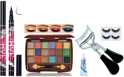 swenky eyeshadow with water proof eyeliner false eyelash curler & eyeglue(7 Items in the set)