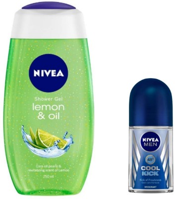 NIVEA Lemon & Oil Shower Gel 250 ML & Cool Kick Roll On 50 ML(2 Items in the set)