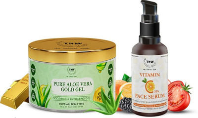 TNW - The Natural Wash Vitamin C Face Serum 30ml|Skin Clearing|Skin Repair Face Serum & Face Brightening Vitamin C Serum Reduce hyperpigmentation & Dark Spots with Pure Aloe Vera Gel for Face Skin, Acne, Scars & Sunburn Treatment with 24K Gold(2 Items in the set)