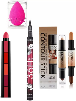 SUBHMUN Eyeliner + Matte 5in1 Lipsticks + 3D Face Makeup 2in1 Contour Stick for Perfect Makeup(4 Items in the set)