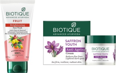 BIOTIQUE Fruit Face Wash 150 ML & Saffron Youth Anti Ageing Cream 50g(2 Items in the set)