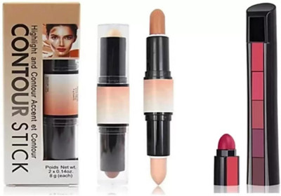 SHEFFO Highlighter and Contour Stick Highlighter & 5 Step lipstick(2 Items in the set)