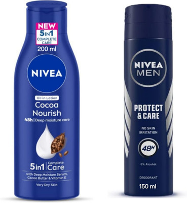 NIVEA Cocoa Nourish Body Lotion - 200ml & Protect & Care M. Deodorant - 150ml(2 Items in the set)