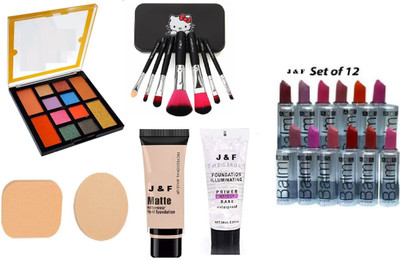 Zailie 12 color Eyeshadow With 2 in1 puff makeu brush Foundation Primer and Multiclorli(23 Items in the set)