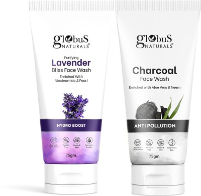 Globus Naturals Face Care Combo- Hydro Boost Lavender, Anti Pollution Charcoal Face Wash, 75gm(2 Items in the set)