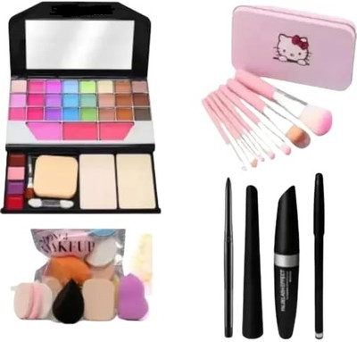 TUMR 6155 MAKEUP KIT WITH MAKEUP BRUSH SET + 6IN1 PUFFF SET + 3IN1 EYELINER(5 Items in the set)