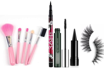 swenky makeup combo of eyeliner mascara kajal false eyelash & makeup brush(5 Items in the set)