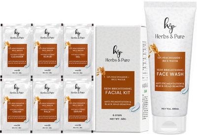 Herbs and Pure Combo of Rice Water Facial Kit and Face Wash for Black Head, 160g, Pack of 2(2 Items in the set)