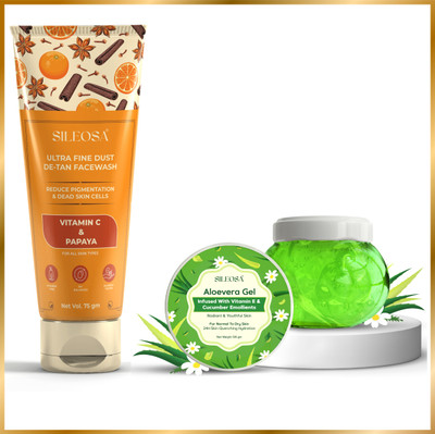SILEOSA Vitamin C Facewash with Cucumber Aloe Vera Gel for Radiant skin(2 Items in the set)